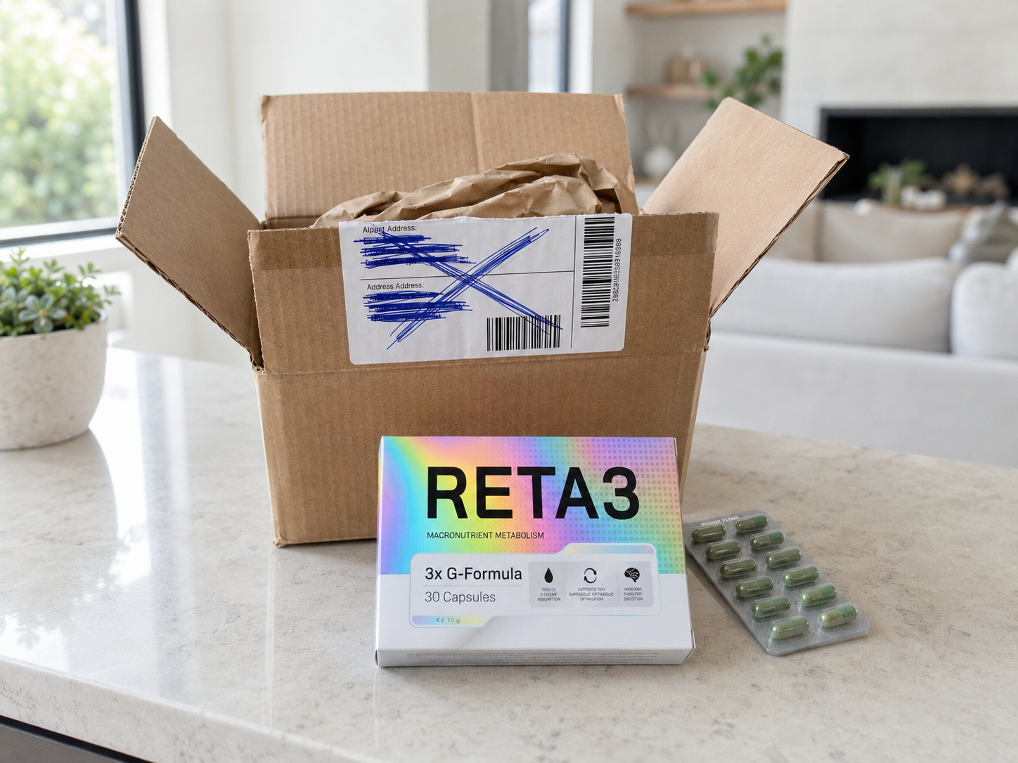 Das Paket auf dem Redaktionstisch — Adresse unkenntlich gemacht. Foto: Redaktion.